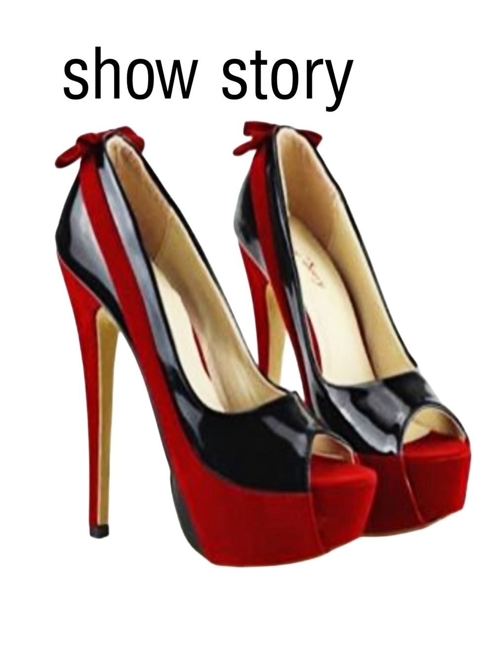 Retro Show Story Patent & Suede Leather Peep-Toe Platform High Heels